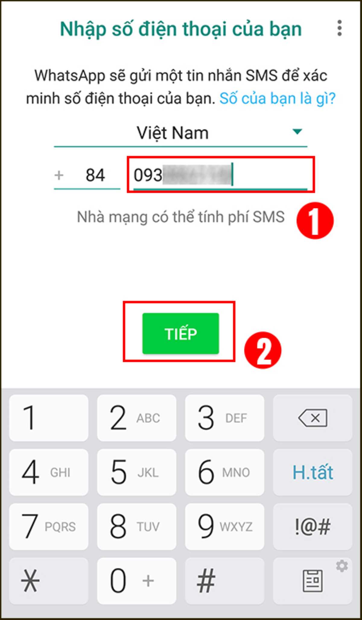 Hướng dẫn cách đăng ký tài khoản ứng dụng Whatsapp bước 2