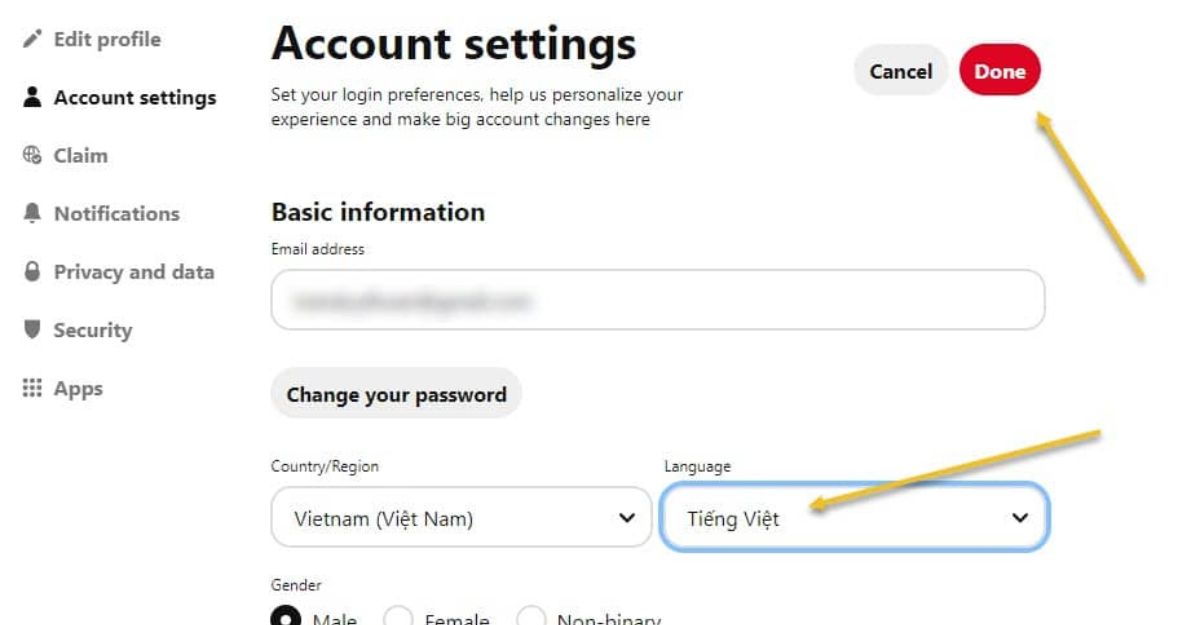 Hướng dẫn cách đổi Pinterest sang Tiếng Việt