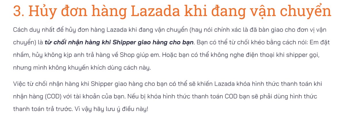 Hủy đơn hàng Lazada nhiều lần - Quy định chung sản phẩm không thể hủy