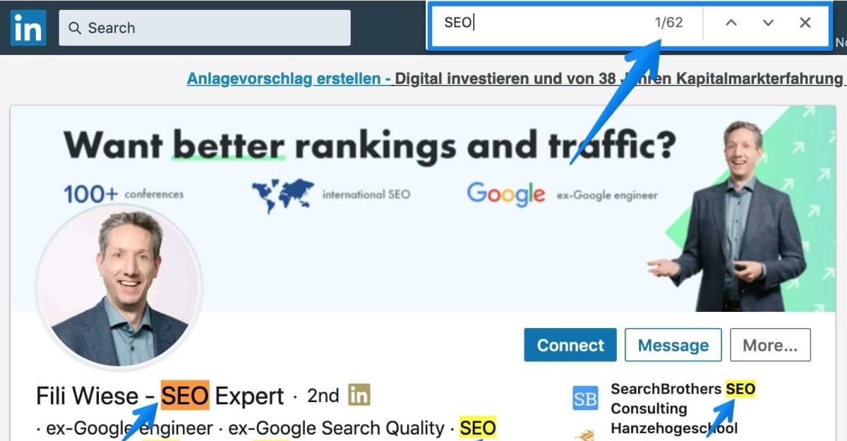 Khéo léo sử dụng các từ khoá SEO và tối ưu hoá nội dung trên profile LinkedIn