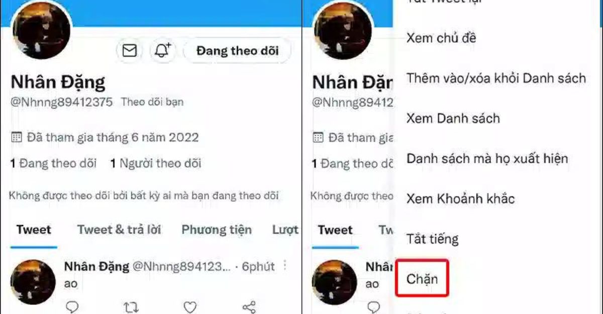 Khi bạn chặn một người trên Twitter
