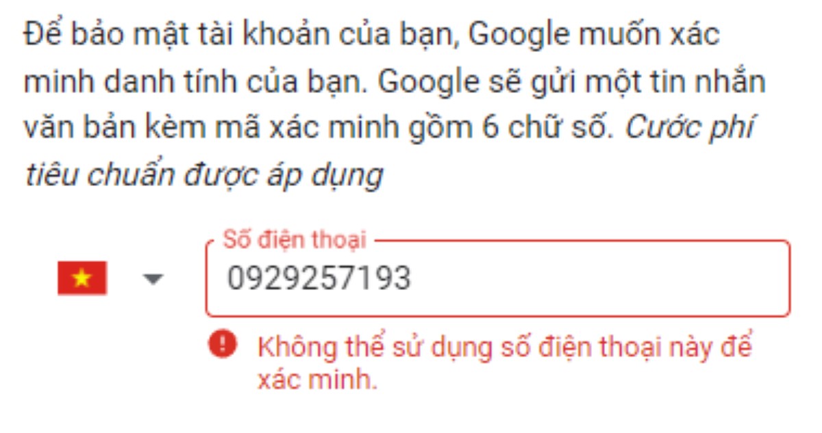Lỗi xác minh số điện thoại