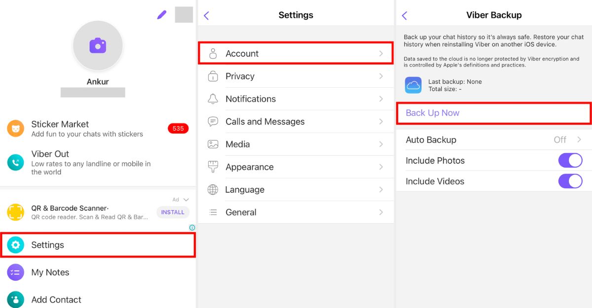 Sao lưu dữ liệu trên Viber