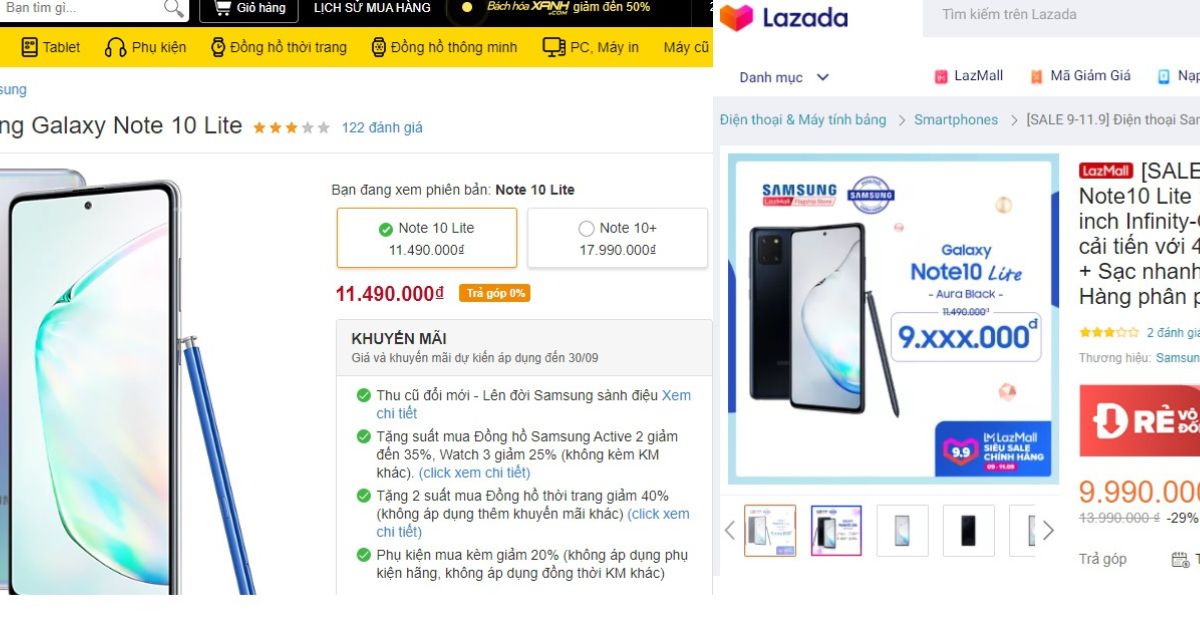 So sánh giá điện thoại trên Lazada và các đơn vị khác như FPT Shop, Thegioididong, Shopee, Sendo, Hoàng Hà, CellphoneS