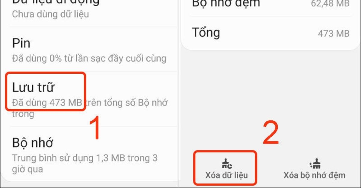 Xóa dữ liệu và bộ nhớ cache