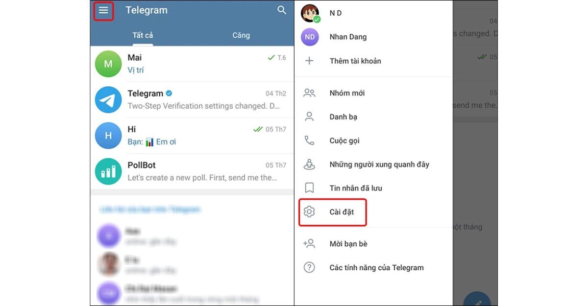 Cách đổi tên Telegram trên điện thoại di động