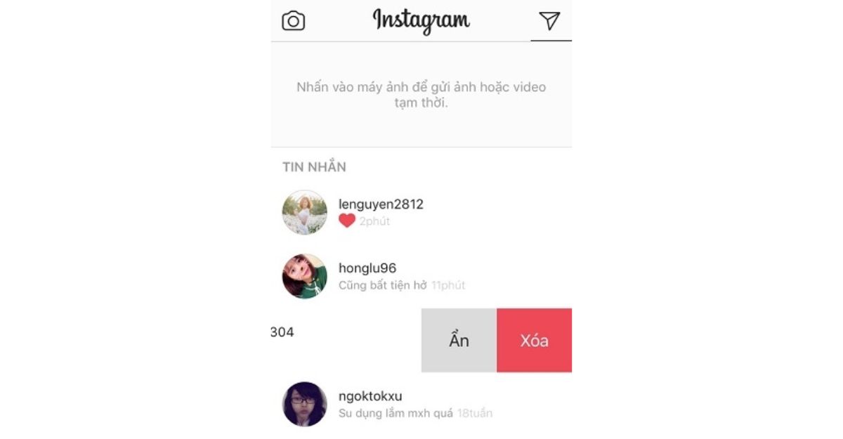 Cách xoá từng tin nhắn trên instagram trên iPhone