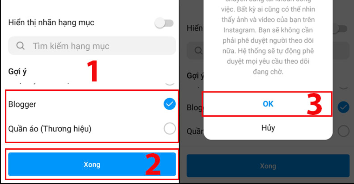 Chọn hạng mục, nhấn OK- Limoseo