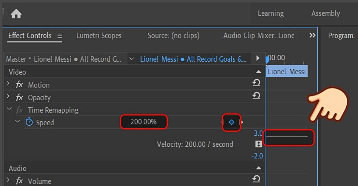 Chọn Time Remapping, chọn speed