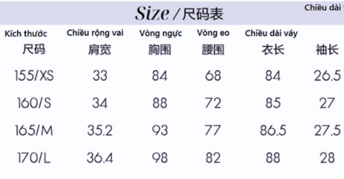 Dịch size váy- Limoseo