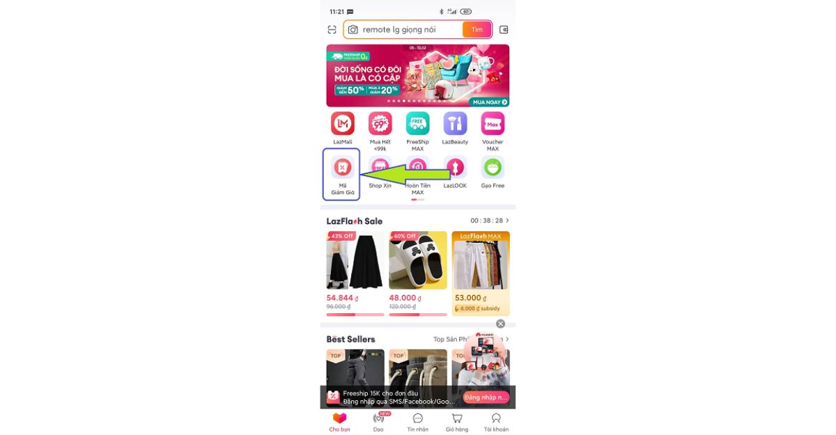 Hướng dẫn lấy mã giảm giá Lazada trên ứng dụng di động