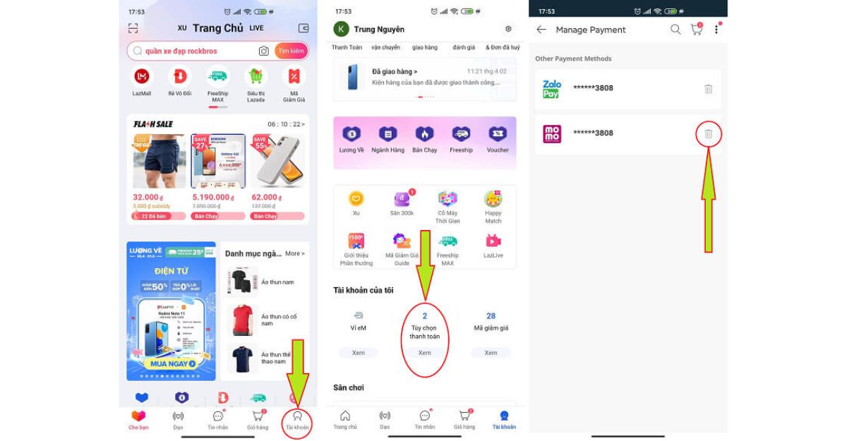 Hủy liên kết ví Momo với Lazada trên ứng dụng Lazada