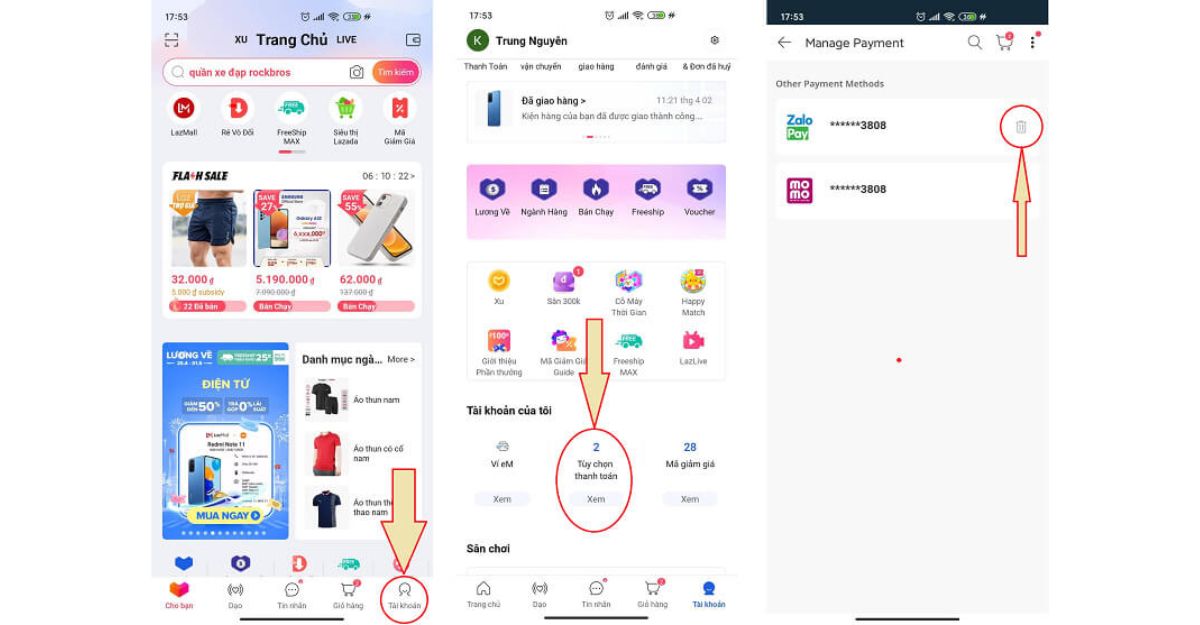 Hủy liên kết ZaloPay với Lazada trên ứng dụng Lazada