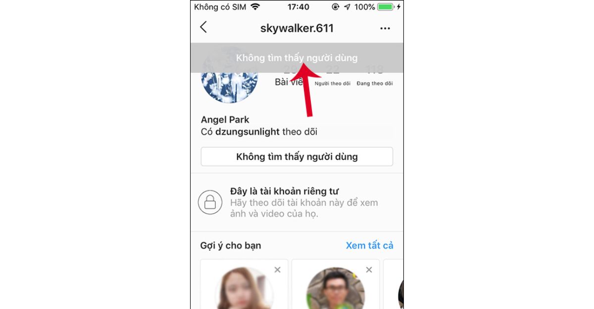 Khi nào không tìm thấy người dùng trên instagram?