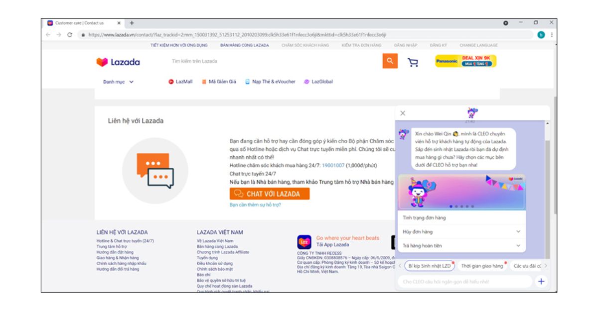 Liên hệ trực tiếp với Lazada