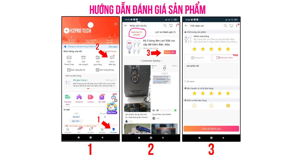 Mua hàng trên Lazada và đánh giá sản phẩm