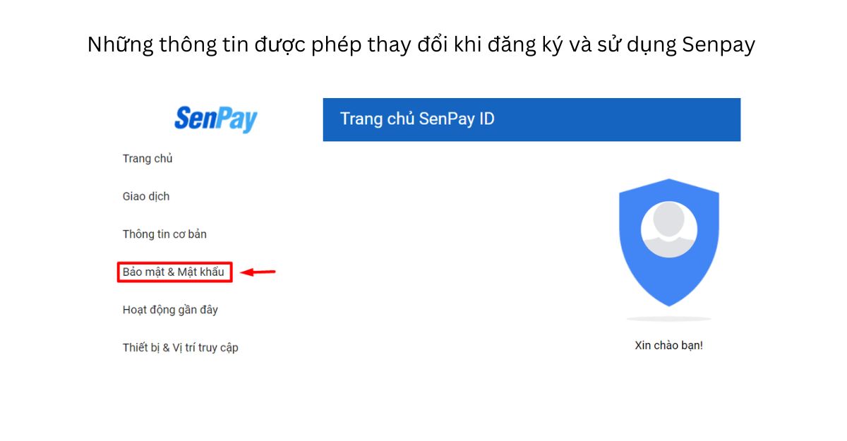 Những thông tin được phép thay đổi khi đăng ký và sử dụng Senpay