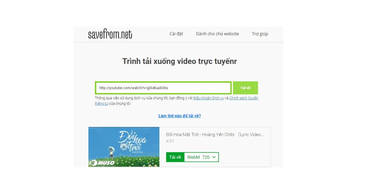 Tải video trên youtube thông qua SaveFrom