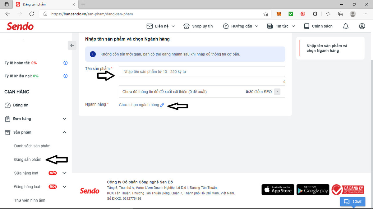 Tạo sản phẩm trên Sendo