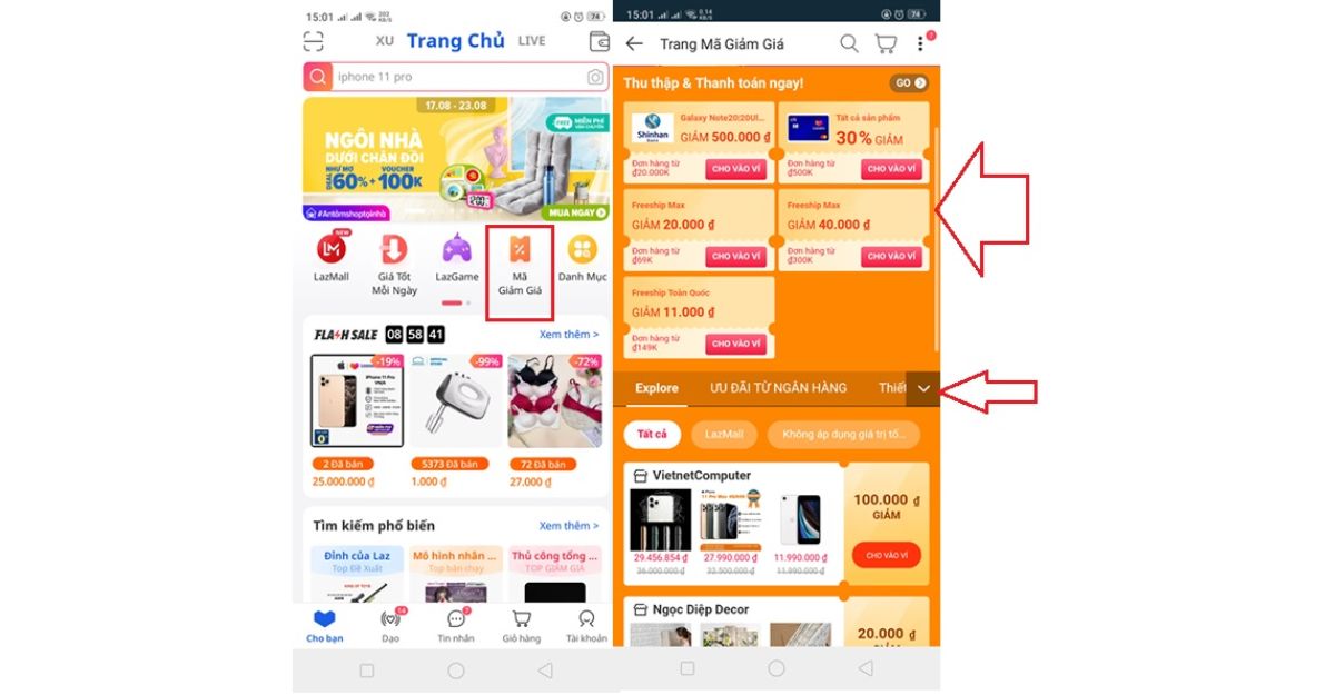 Tìm kiếm trên ứng dụng Lazada