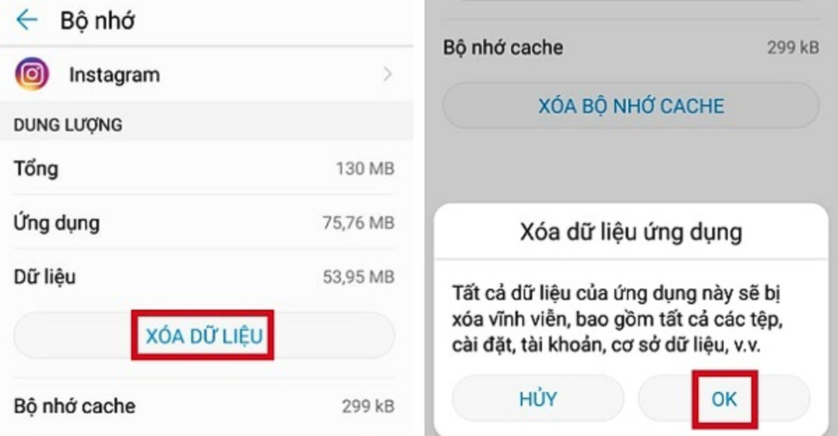 Xóa bộ nhớ dữ liệu Instagram-Limoseo