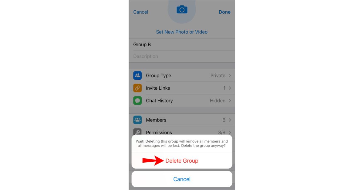Xóa nhóm trên Telegram cho iPhone