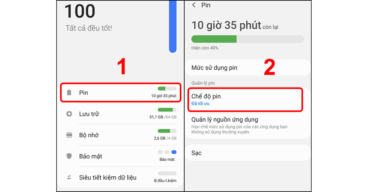 Tắt tính năng tiết kiệm pin điện thoại