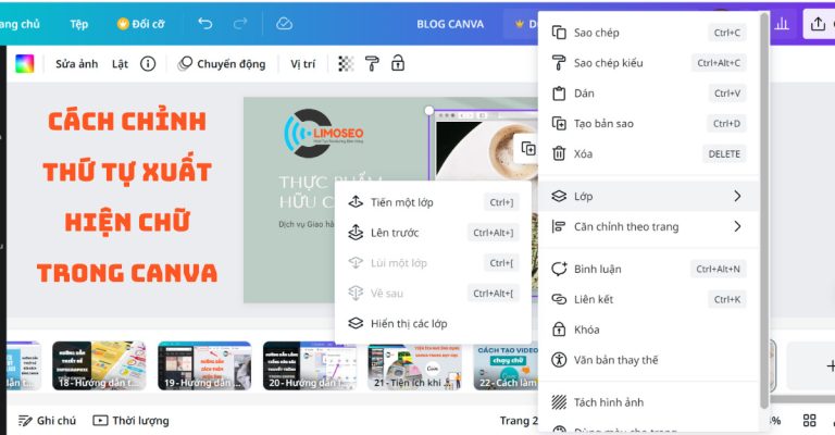 Cách chỉnh thứ tự xuất hiện chữ trong Canva Limoseo