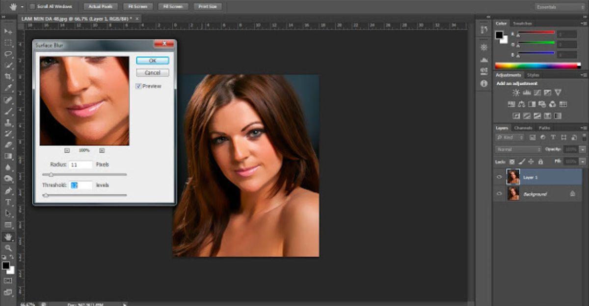 Cách làm mịn da trong Photoshop bằng Surface Blur