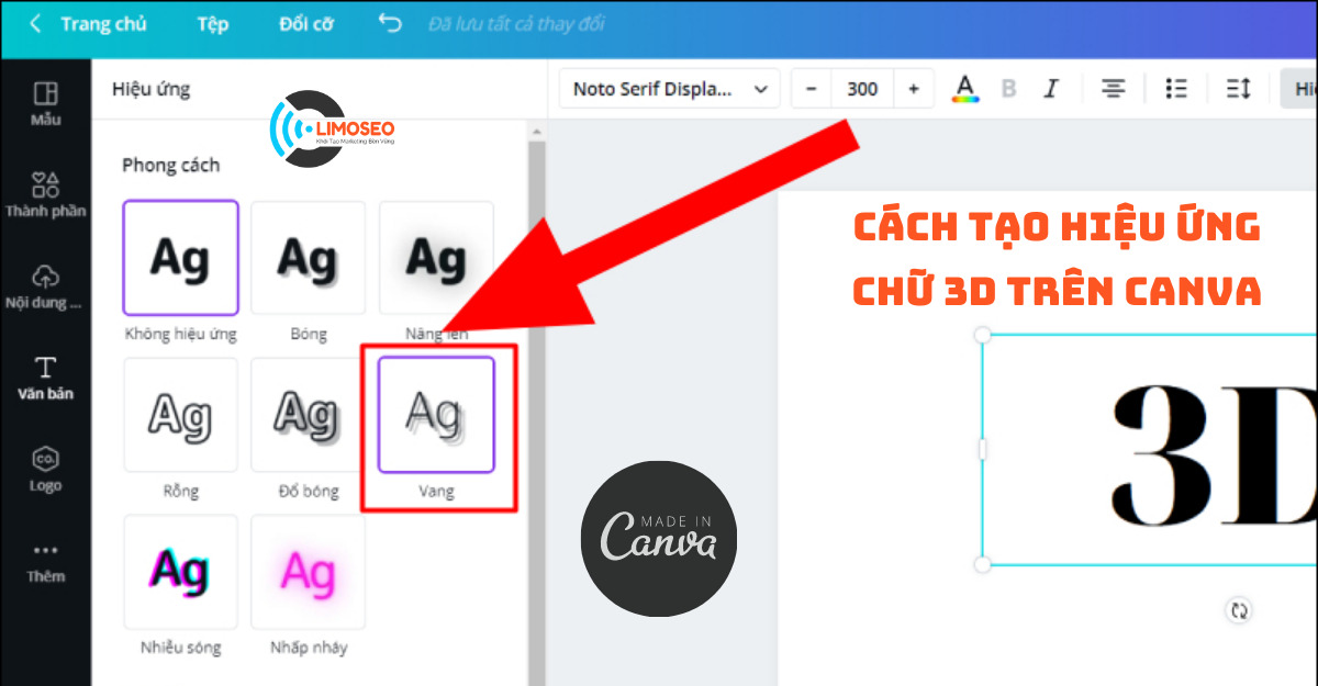 Cách tạo hiệu ứng chữ 3D trên Canva Limoseo