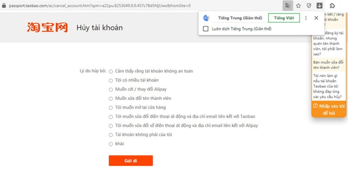 Cách xóa tài khoản Taobao trên điện thoại