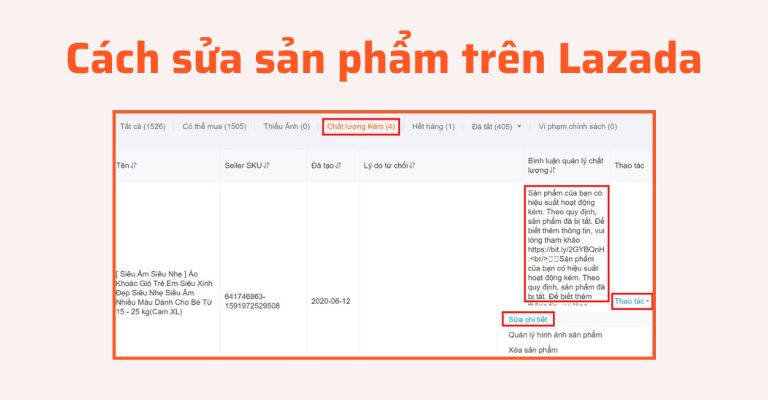 cách sửa sản phẩm trên lazada