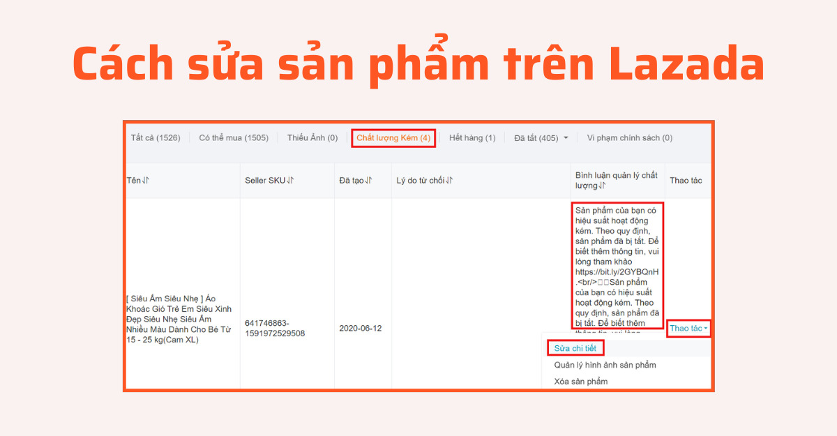 cách sửa sản phẩm trên lazada