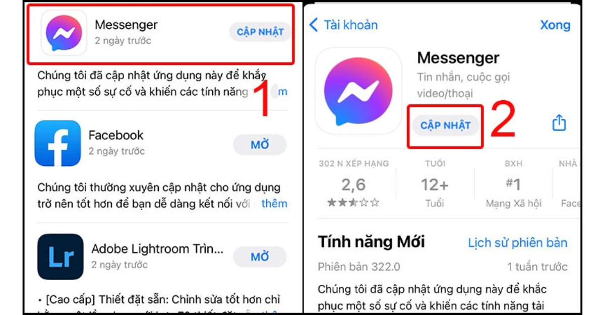 Cập nhật lại ứng dụng Messenger mới cho thiết bị di động