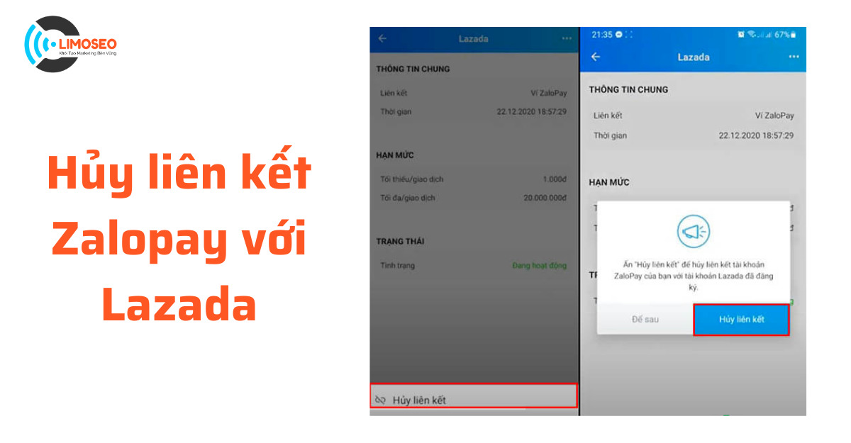 hủy liên kết Zalopay với Lazada