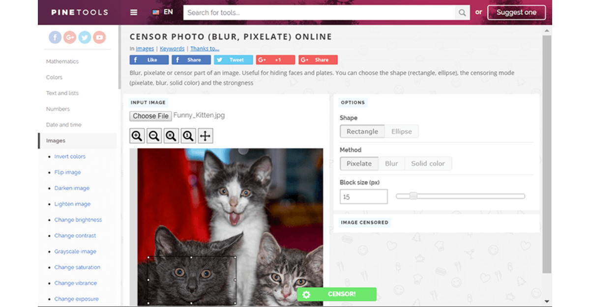 Làm mờ ảnh bằng Pinetools Censor Photo