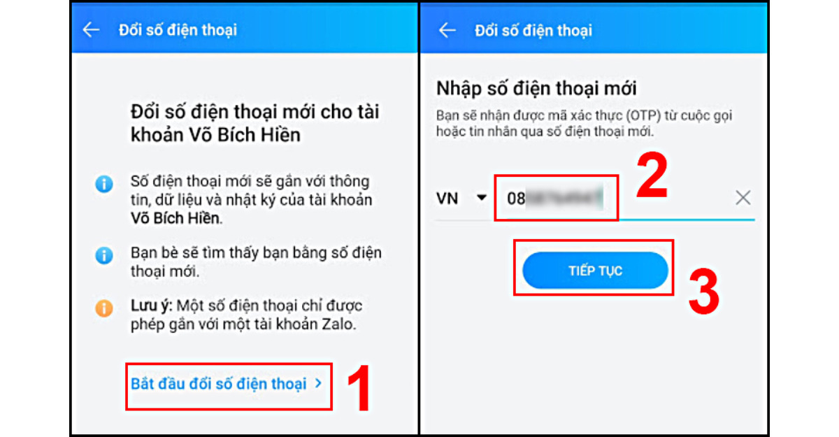Thay đổi số điện thoại Zalo Pay qua ứng dụng Zalo Pay