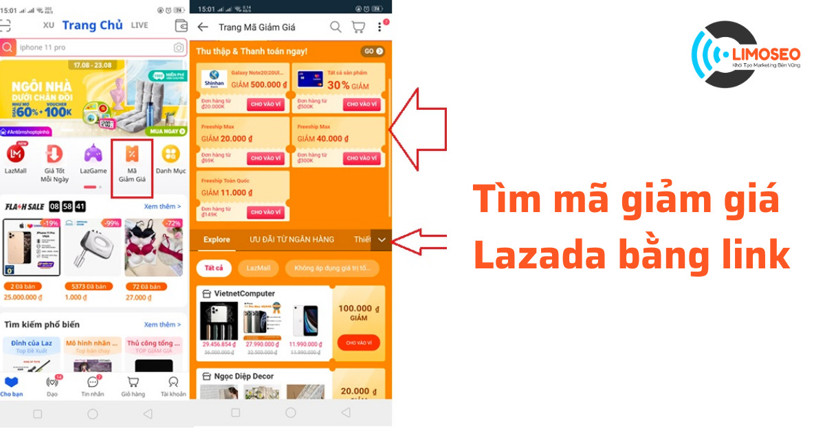 tìm mã giảm giá lazada bằng link