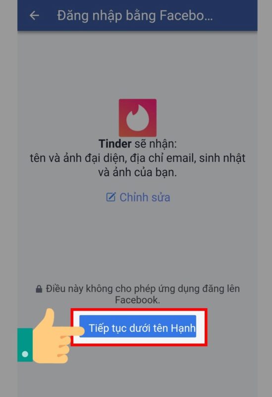 Sử dụng tài khoản Facebook để đăng nhập tinder