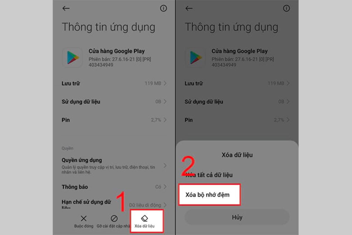Xóa cache của Dịch vụ Google Play