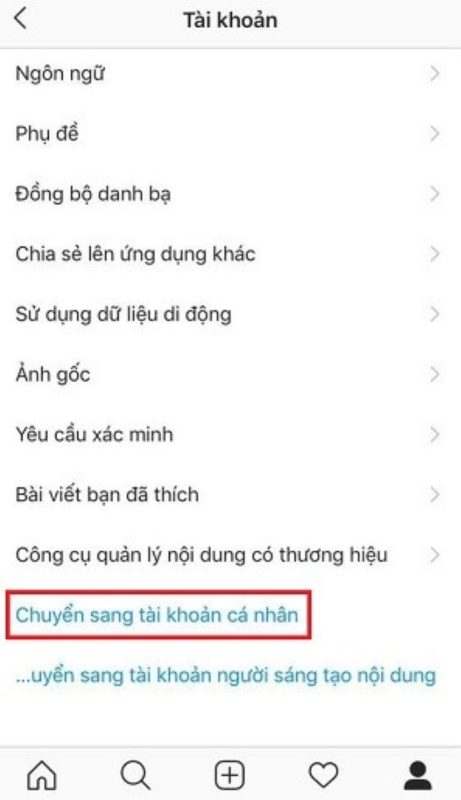 cách chuyển tài khoản doanh nghiệp thành cá nhân instagram