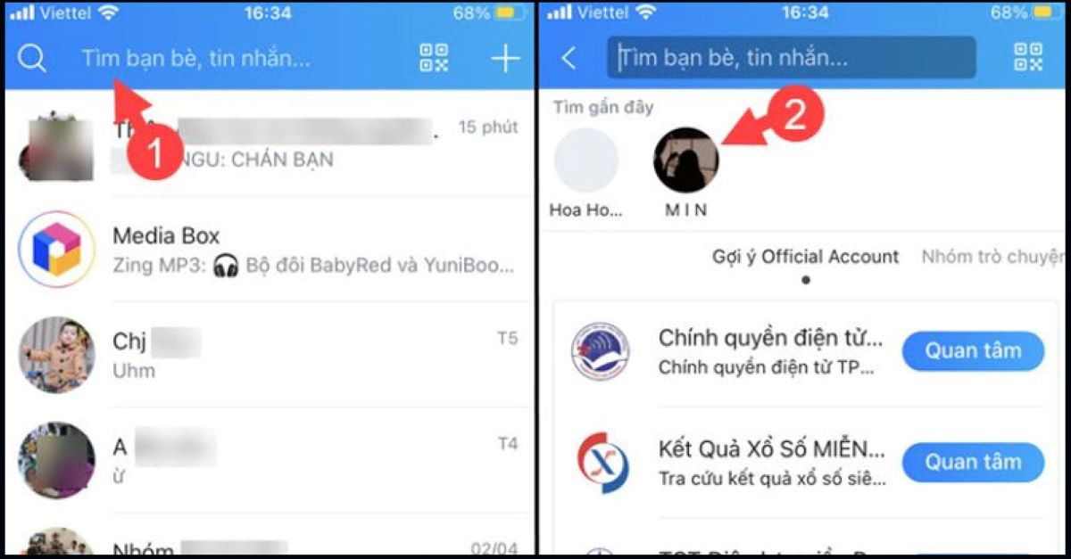 hướng dẫn cách xóa lịch sử tìm kiếm trên Zalo bằng IPhone