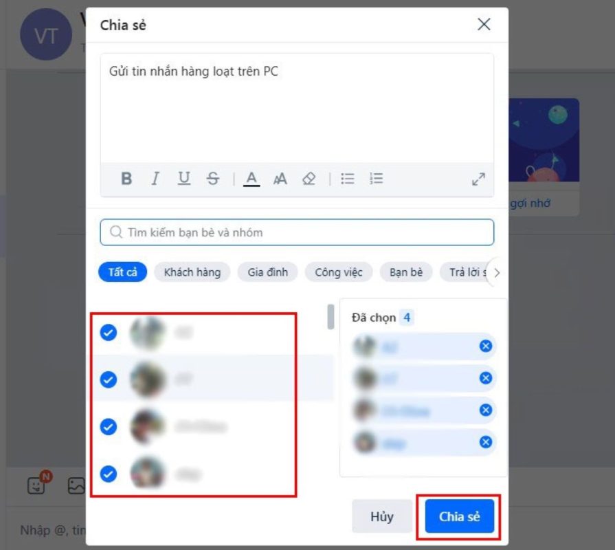 hướng dẫn gửi nhanh 1 tin nhắn trên Zalo đến nhiều người