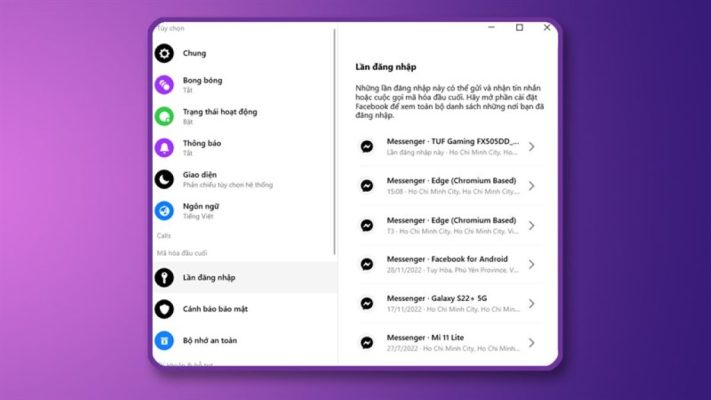 xem lịch sử đăng nhập Messenger