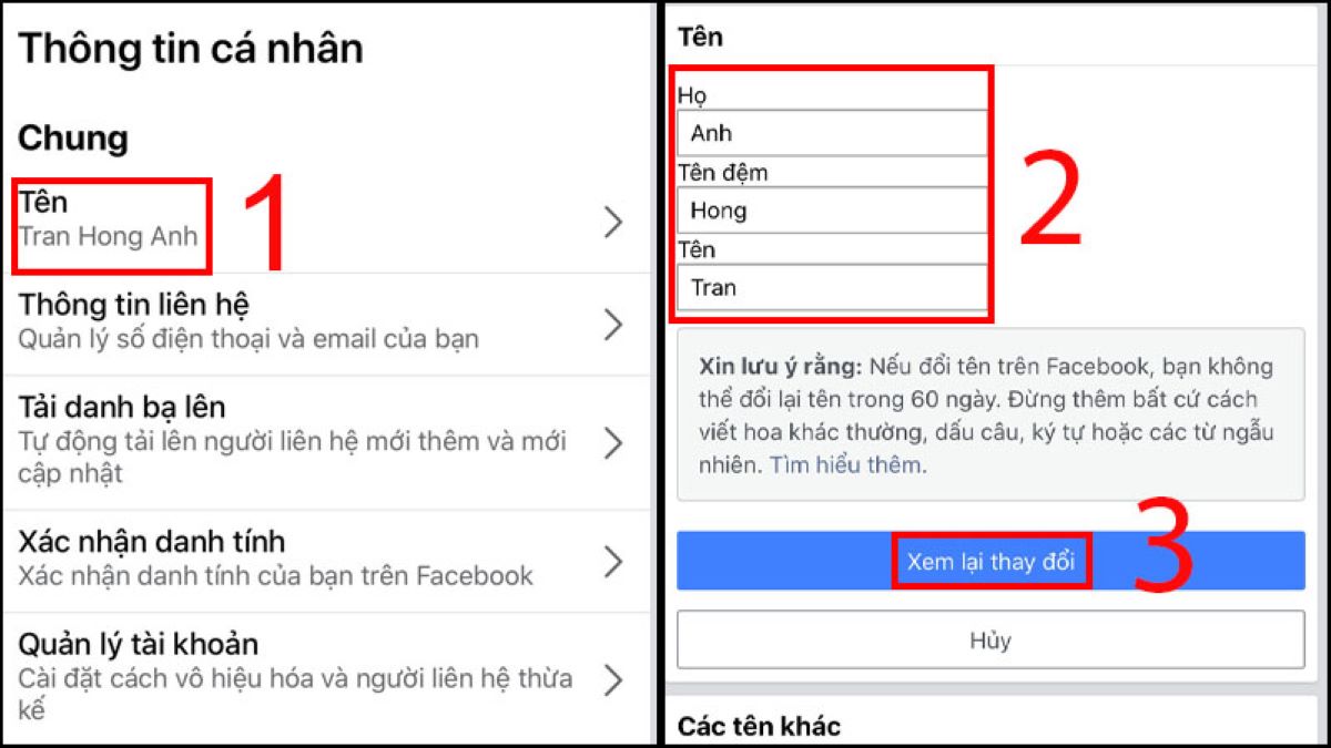 cách đổi tên trang cá nhân facebook trên iphone