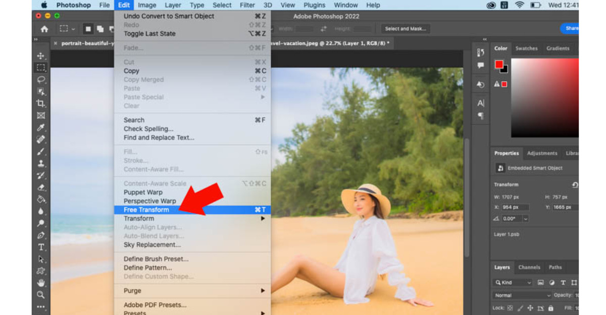 Cách kéo dài chân trong Photoshop bằng Free Transform Tool