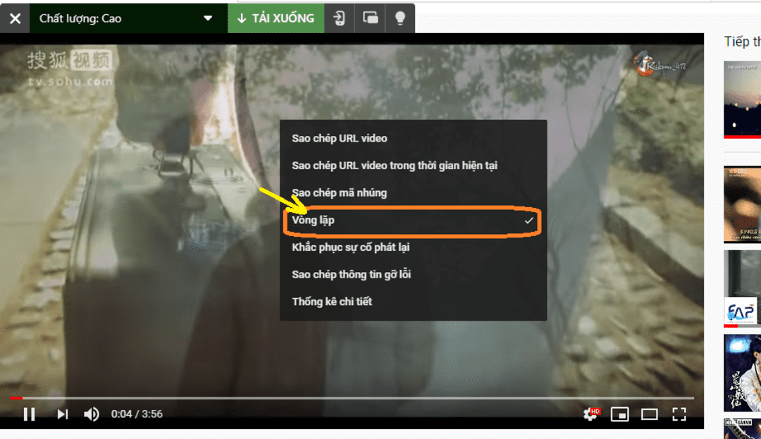 cách phát đi phát lại video trên youtube