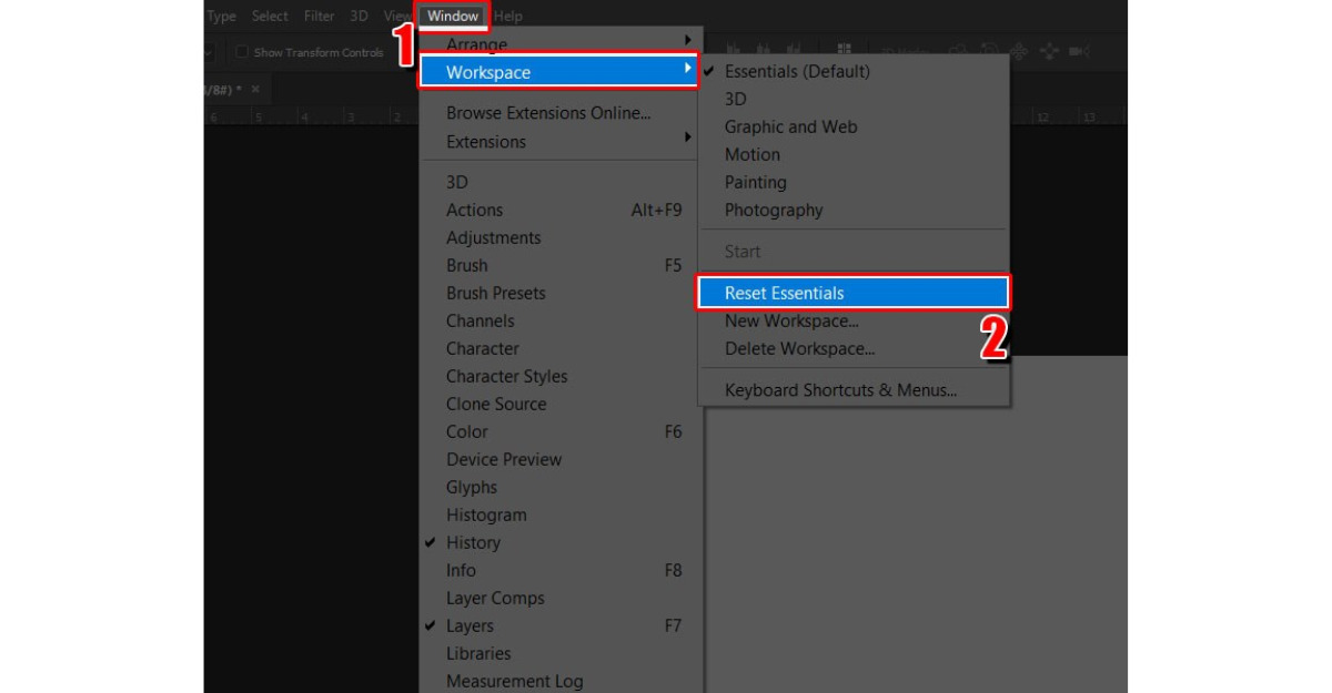 Cách Reset Photoshop về trạng thái ban đầu