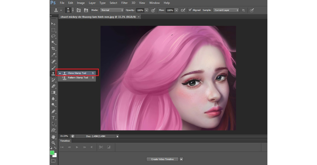 Cách vẽ tóc bằng Photoshop với Clone Stamp Tool