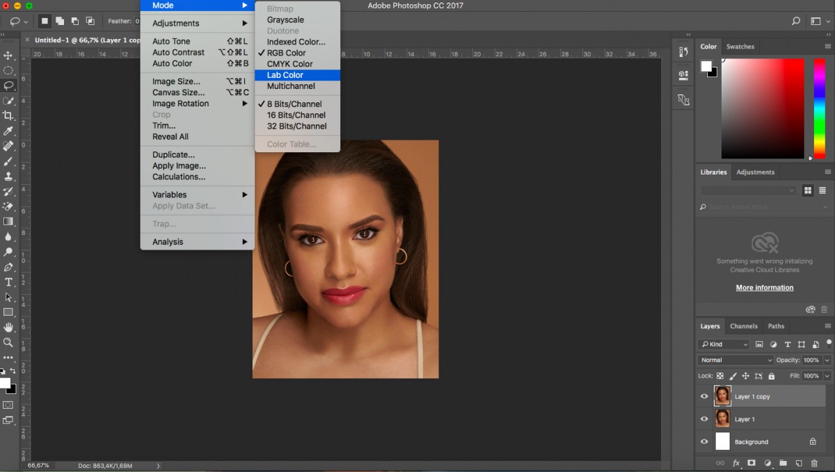 hướng dẫn làm trắng da bằng photoshop qua lab color